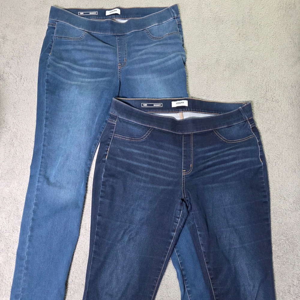 Sonoma Womens 18R Skinny Pull On Jeans Bundle Blue Dark Wash Stretch 2 Pairs